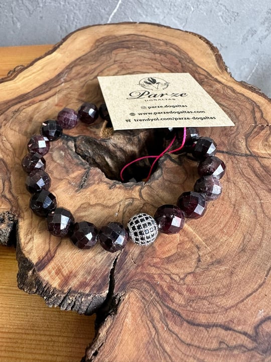 Mikro Faset Kesim Lal ( Kırmızı Garnet ) Bileklik
