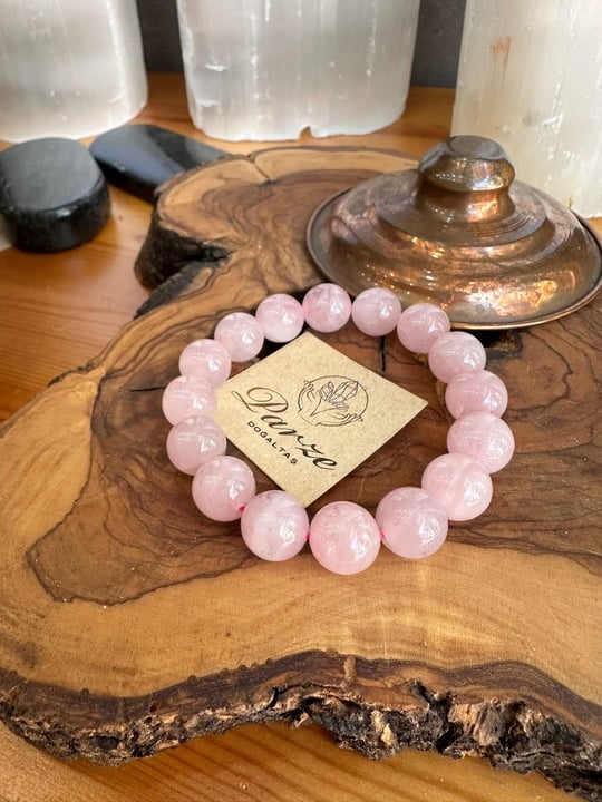 Pembe Kuvars 12 mm Küre Kesim Bileklik