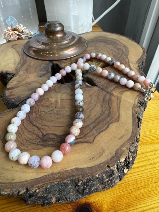 Pembe Opal Doğal Taş Dizi Kolye