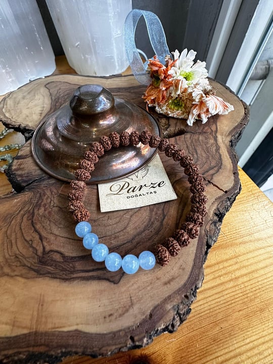 Rudraksha Tohumu ve Aquamarine Bileklik