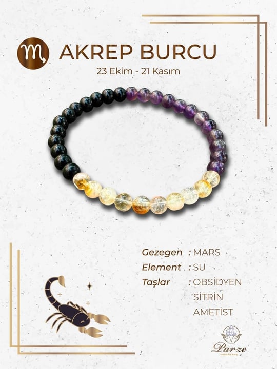 Zodyak Akrep Burcu Doğaltaş Bileklik 6 mm 