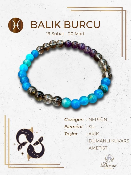 Zodyak Balık  Burcu Doğaltaş Bileklik 6 mm 