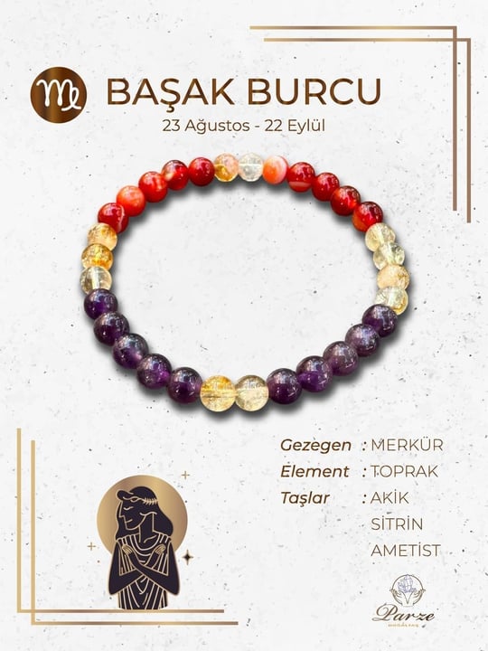 Zodyak Başak  Burcu Doğaltaş Bileklik 6 mm 