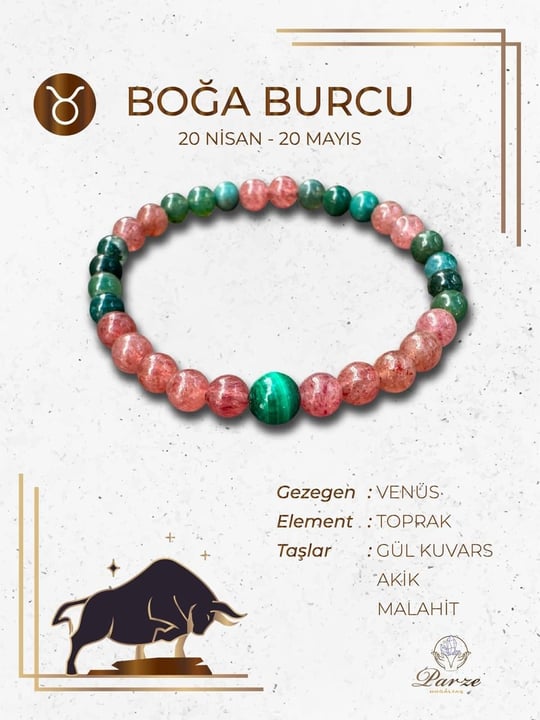Zodyak Boğa Burcu Doğaltaş Bileklik 6 mm 