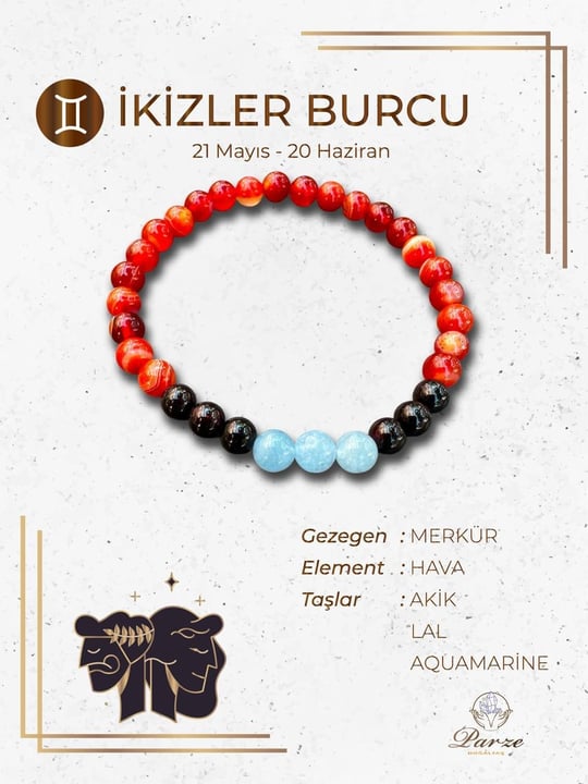 Zodyak İkizler  Burcu Doğaltaş Bileklik 6 mm 