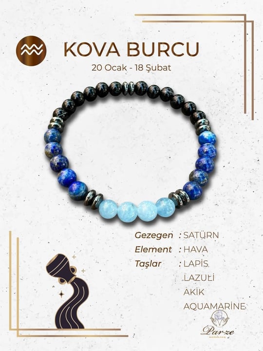 Zodyak Kova Burcu Doğaltaş Bileklik 6 mm 