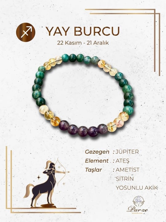 Zodyak Yay Burcu Doğaltaş Bileklik 6 mm 