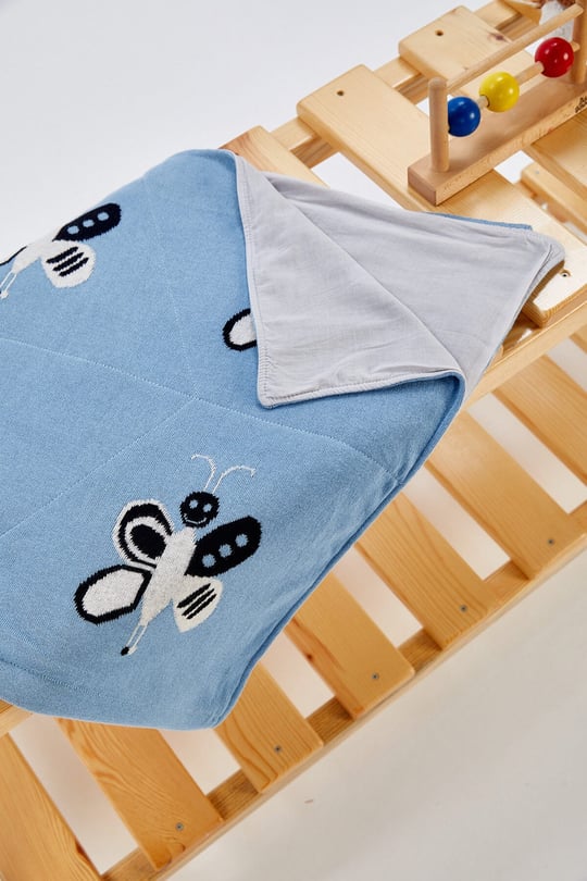 Peraluna 100% Cotton Butterfly Patterned Square Baby Blanket 100x100 cm.- Ecru