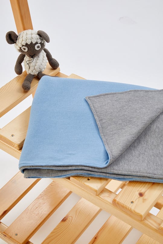 Peraluna 100% Cotton Knitwear Lined Baby / Kids Blanket 100x160 cm. - Blue/Gray 
