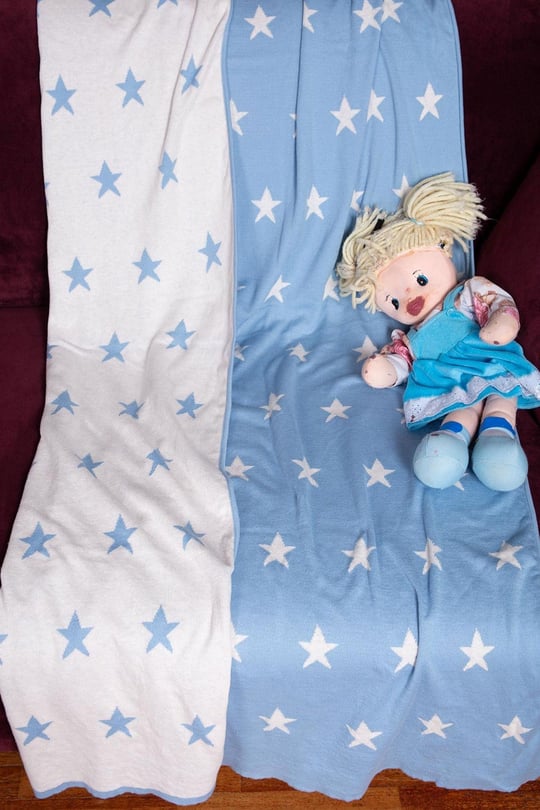 Peraluna 100% Cotton Star Patterned Rectangular Baby / Kids Blanket 100x160 cm. - Blue/Ecru 