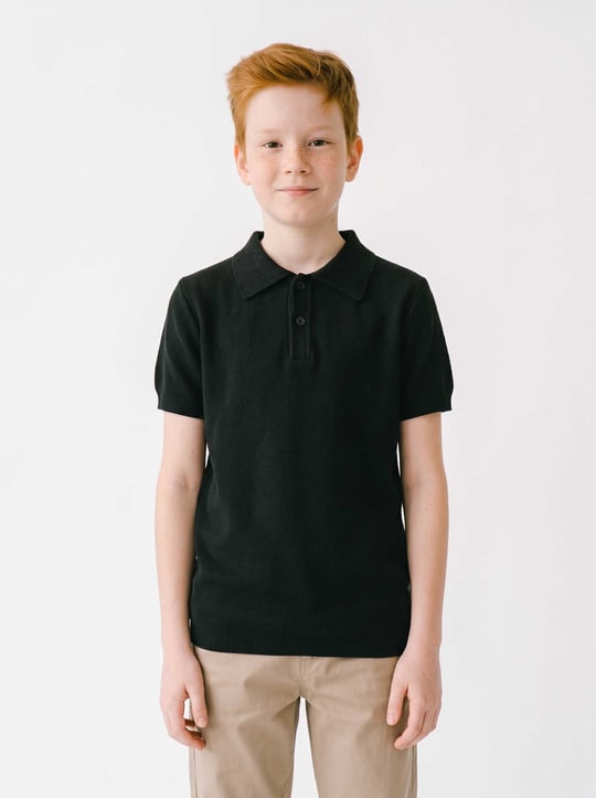 Peraluna Alex Pike Örgü, Kısa Kollu, Unisex Çocuk Polo Yaka T-shirt  - Siyah