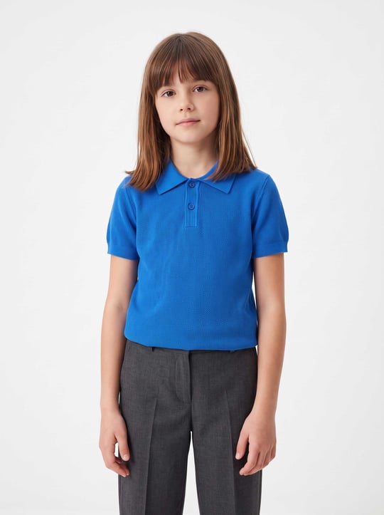 Peraluna Alex Pike Örgü, Kısa Kollu, Unisex Çocuk Polo Yaka T-shirt  - Açı Mavi