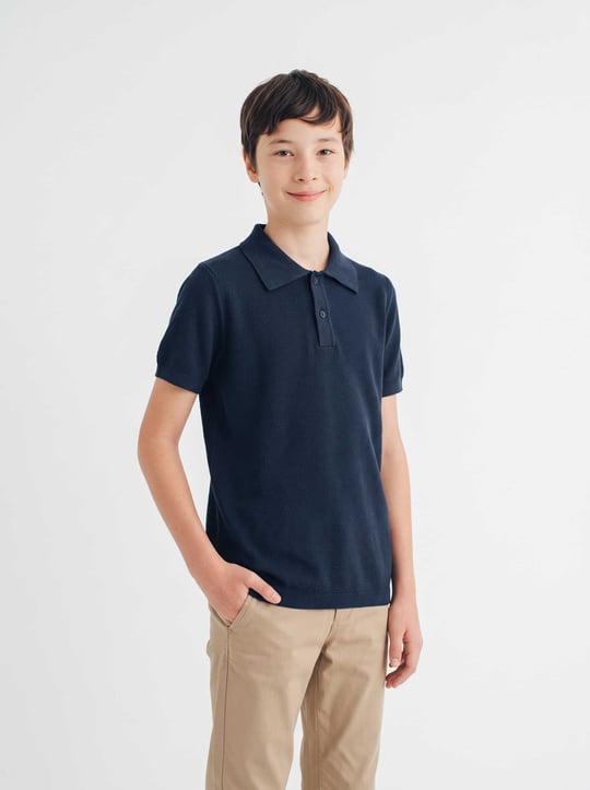 Peraluna Alex Pike Örgü, Kısa Kollu, Unisex Çocuk Polo Yaka T-shirt  - Lacivert