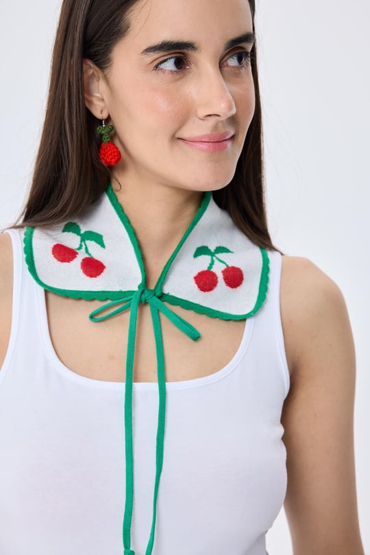 Peraluna Alice's Cherry Kiraz Desen Pamuk Yakalık - EKRU MULTİ