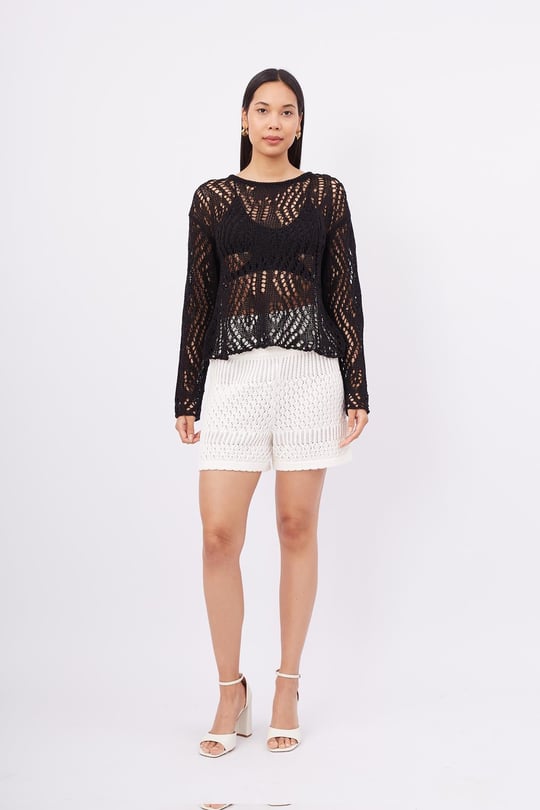 Peraluna AMY TOP Ajur Örgü Rahat Kesim Kadın Triko Bluz - Siyah