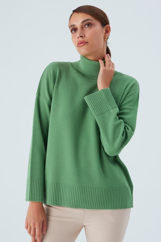 Peraluna Turtleneck Wide Sleeve Womens Knitwear Sweater - Green