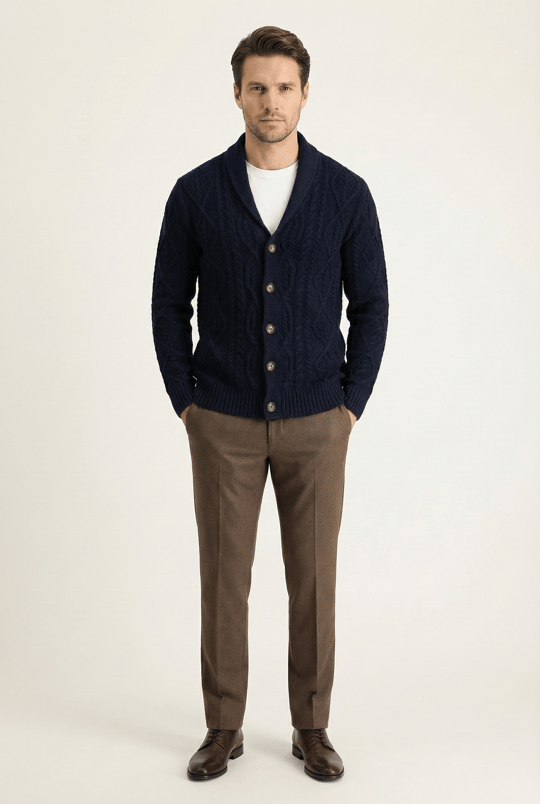 Peraluna BENJAMİN CARDİGAN Troyer Yaka Yumuşak Tuşeli Yünlü Erkek Triko Hırka - Lacivert