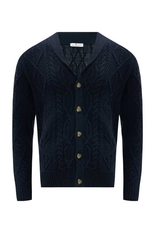 Peraluna BENJAMİN CARDİGAN Troyer Yaka Yumuşak Tuşeli Yünlü Erkek Triko Hırka Lacivert