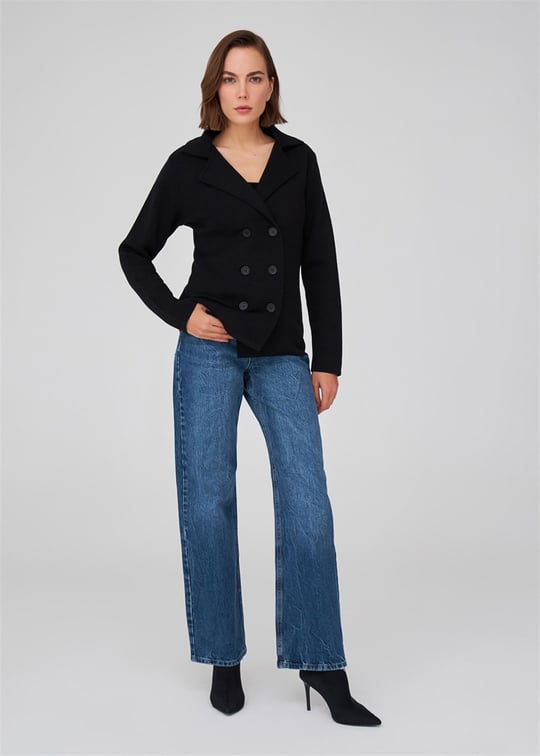 Peraluna Chain Knit Classic Cut Blazer Women Knitwear Jacket - Black