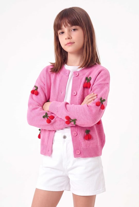 Peraluna CHERRY CARDIGAN - Organik Pamuk Kız Çocuk Hırka - Pembe