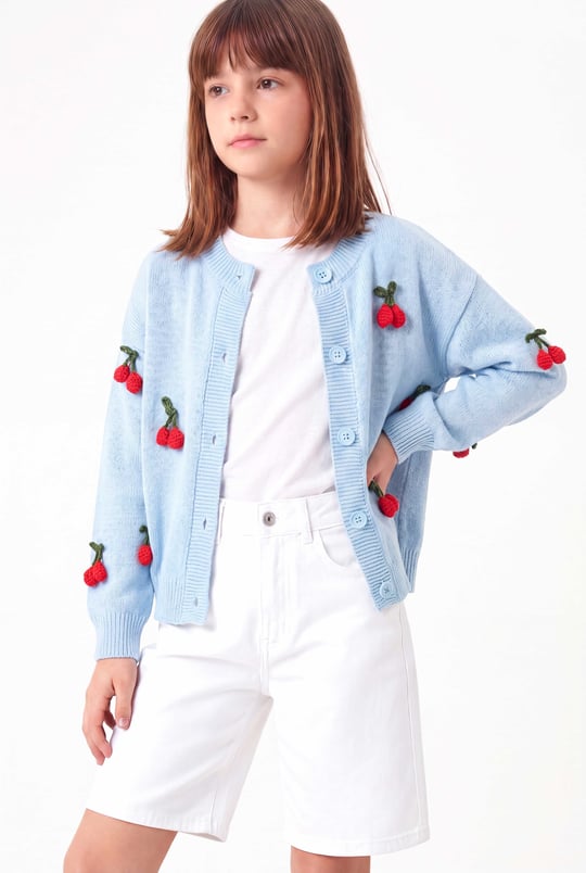 Peraluna CHERRY CARDIGAN - Organik Pamuk Kız Çocuk Hırka - Açık Mavi