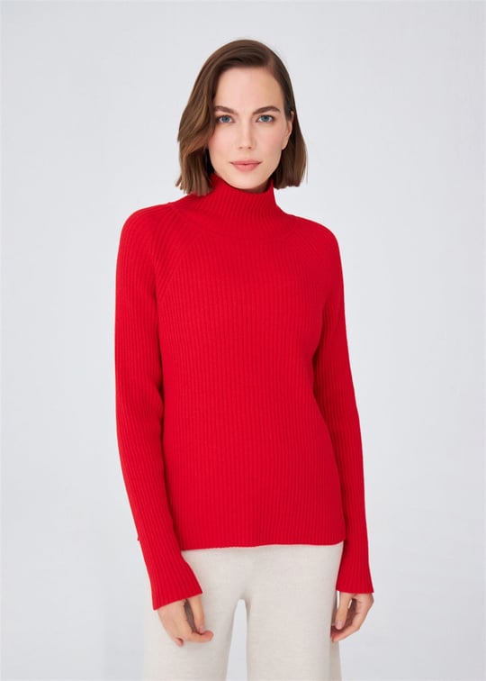 Peraluna Turtleneck Cashmere Blend Slim Fit Women Knitwear Sweater - Red