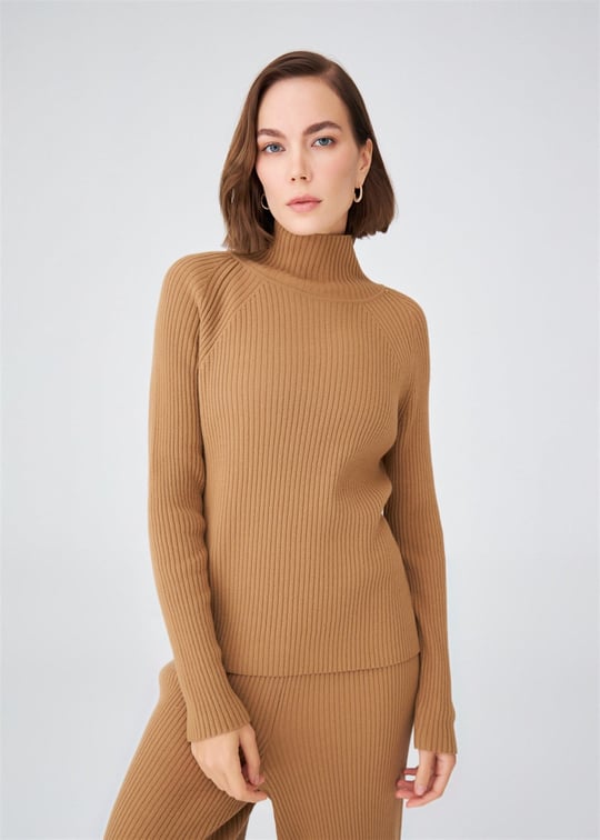 Peraluna Turtleneck Cashmere Blend Slim Fit Women Knitwear Sweater - Camel
