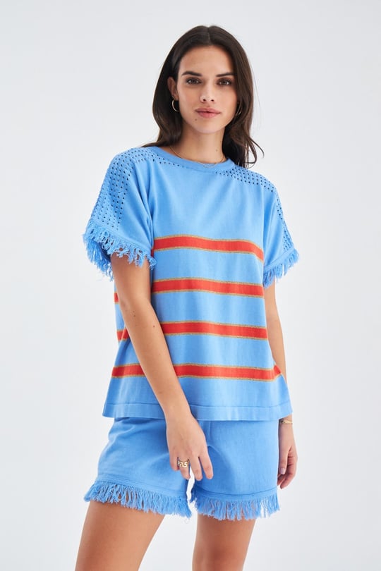 Peraluna Hannah Summer Blouse & Shorts Set Cotton Womens Knitwear - Sequined Multicolor