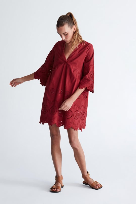 Peraluna HİROMİ DRESS %100 Pamuk 3/4 Kol Diz Hizası Yazlık Kadın Elbise Magenta