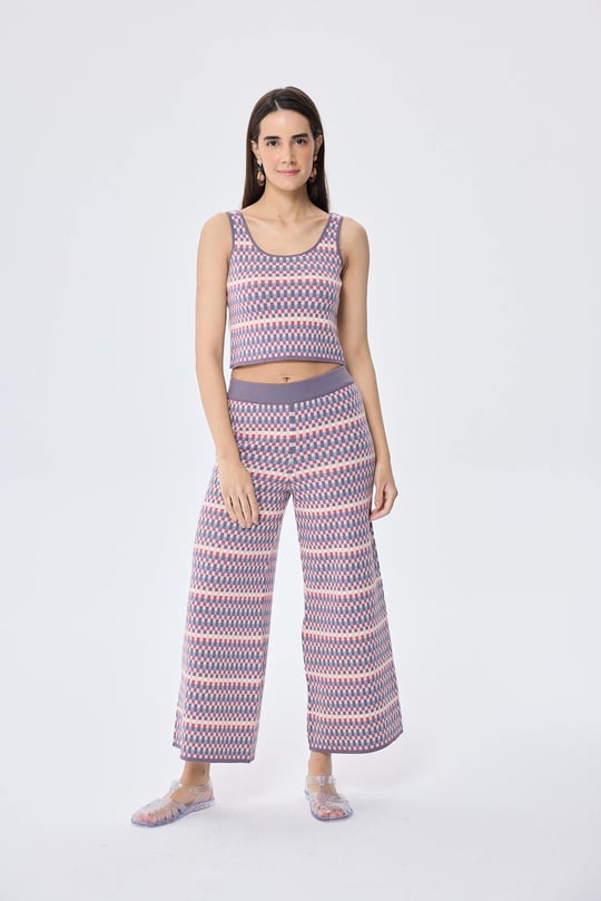 Peraluna illusion, Jakarlı Organik Pamuk Kadın Mevsimlik Triko Pantolon - MULTİ / LİLA