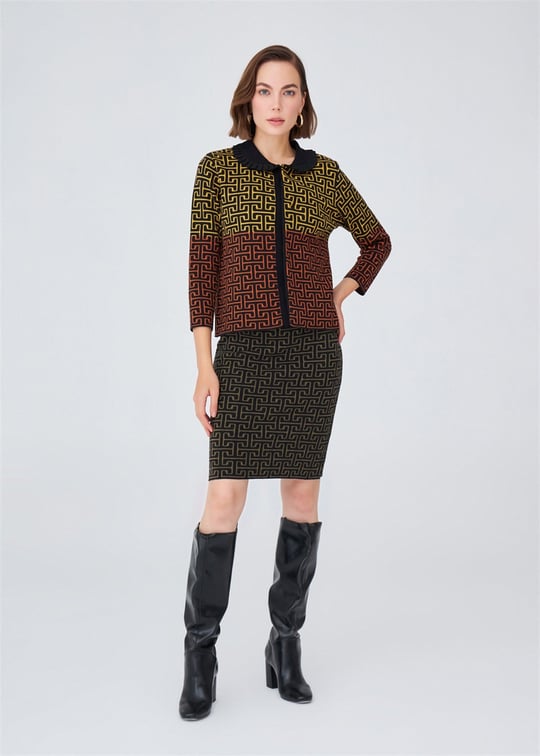 Peraluna Jacquard Baby Collar Womens Knitwear Jacket - Multicolor