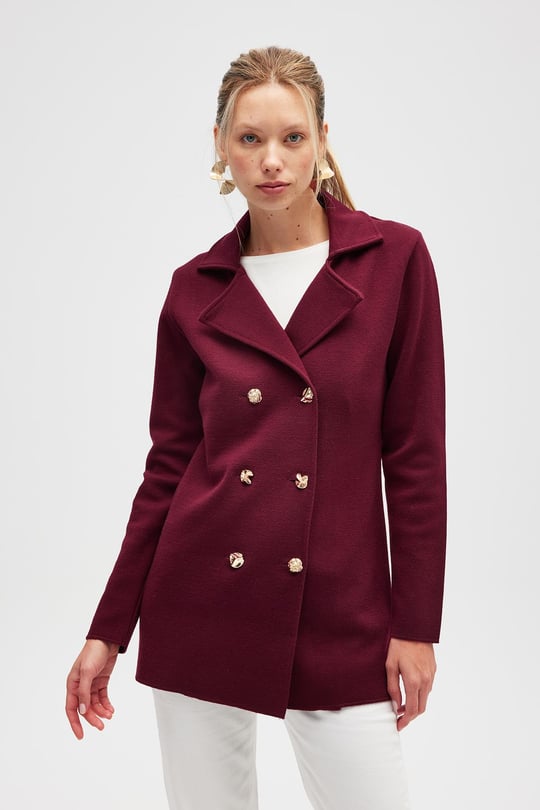 PERALUNA Jisha, Kadın Örme Triko Blazer Ceket - Bordo