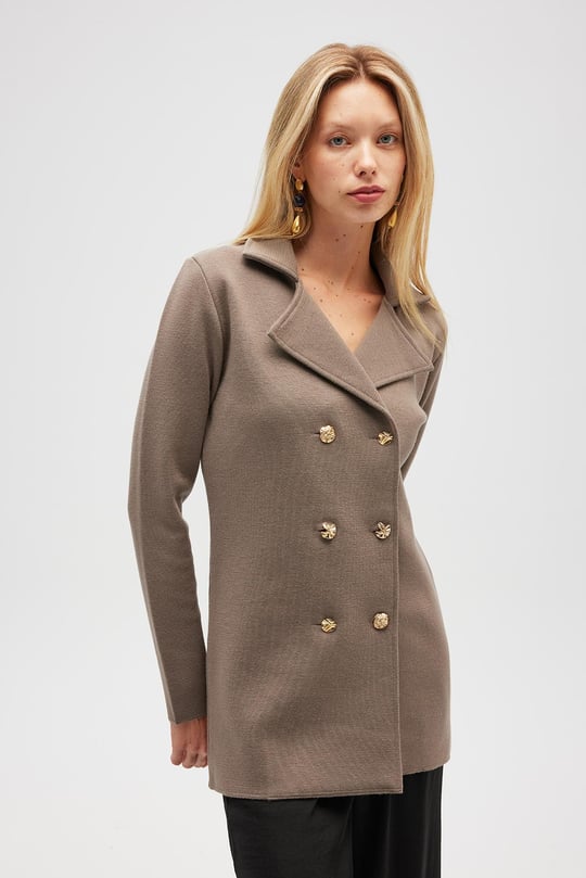 PERALUNA Jisha, Kadın Örme Triko Blazer Ceket - Vizon