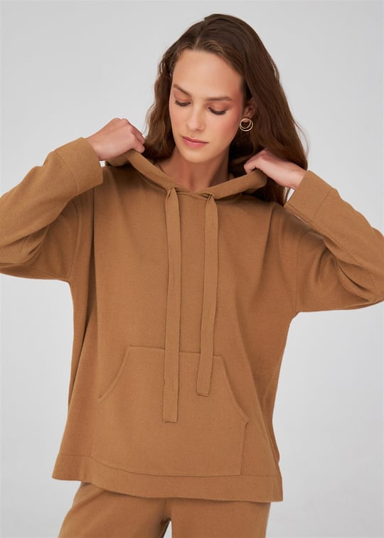 Peraluna Cashmere Blend Womens Knitwear Hoody Sweater - Camel