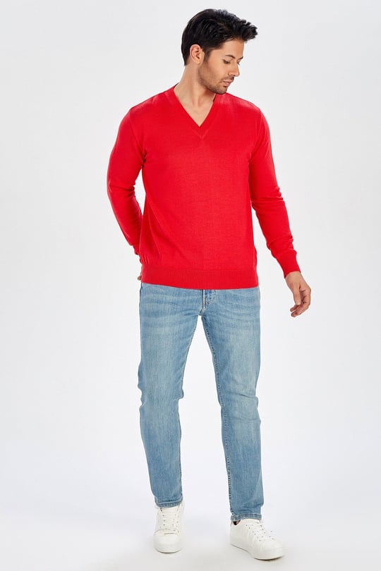 Peraluna V-neck Mens Knitwear Sweater - Red