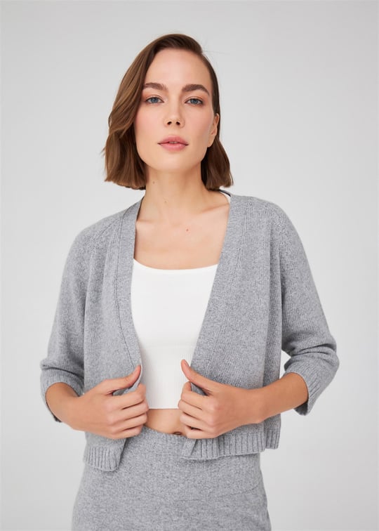 Peraluna Raglan Sleeve Cashmere Blend Short Womens Knitwear Bolero Cardigan - Gray Melange