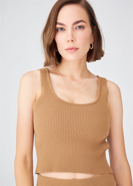 Peraluna Ribbed Knitwear Womens Crop Undershirt - Camel