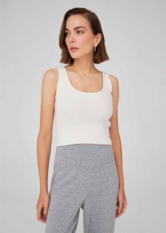 Peraluna Ribbed Knitwear Womens Crop Undershirt - Ecru