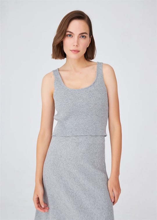 Peraluna Ribbed Knitwear Womens Crop Undershirt - Gray Melange