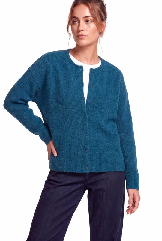 Peraluna Latina Cardigan - Selanik Örgü Kadın Hırka - Petrol Mavi