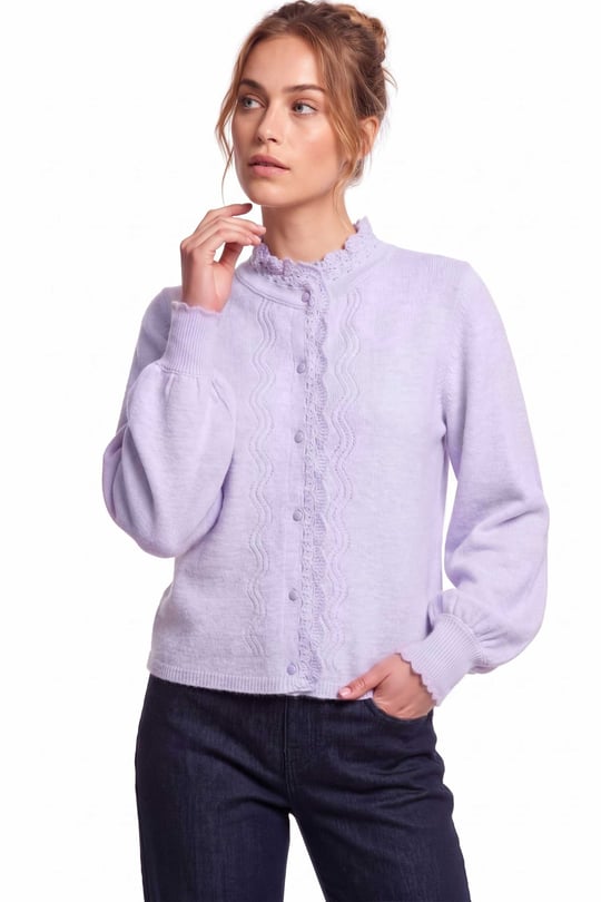 Peraluna Lucca Cardigan - Rahat Kesim Tığ İşli Kadın Triko Hırka - Lila