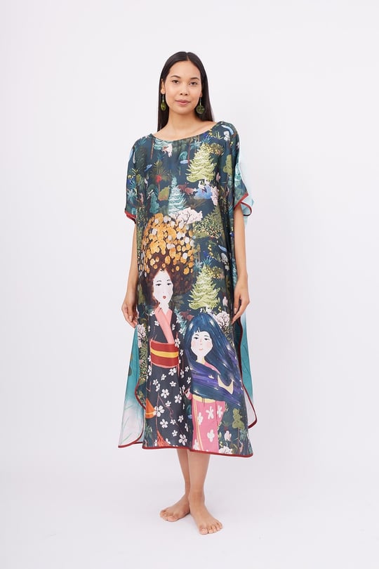 Peraluna MAGIC MOMENTS LONG DRESS Anne Kız Baskılı 130 CM Uzun Saten Kolsuz Elbise - Çok Renkli