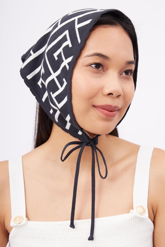 Peraluna MAZE SCARFE Labirent Desen Kadın Triko Eşarp - Antrasit/Ekru