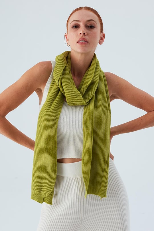 Peraluna NOMI SCARF Selanik Örgü Kaşmir Karışımlı Yumuşak Kadın Triko Atkı Yeşil