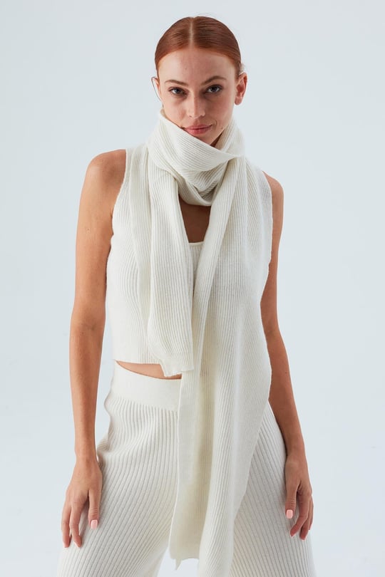 Peraluna NOMI SCARF Thessaloniki Knitting Cashmere Blend Soft Women's Knitwear Scarf - Ecru
