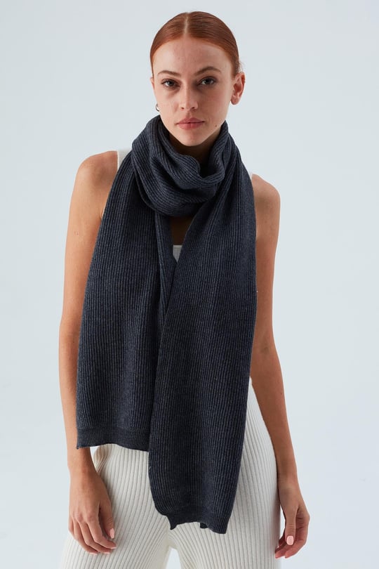 Peraluna NOMI SCARF Thessaloniki Knitting Cashmere Blend Soft Women's Knitwear Scarf - Athracite