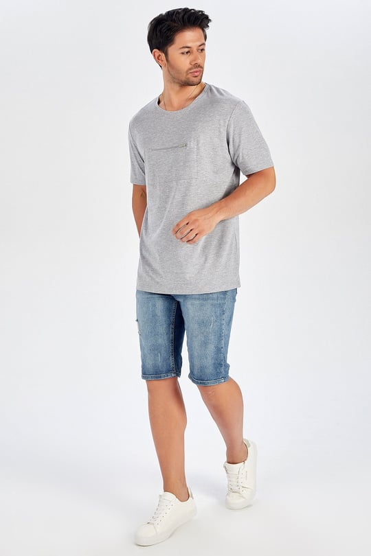 Peraluna Front Center Zipper Straight Cut Mens T-Shirt - Light Grey