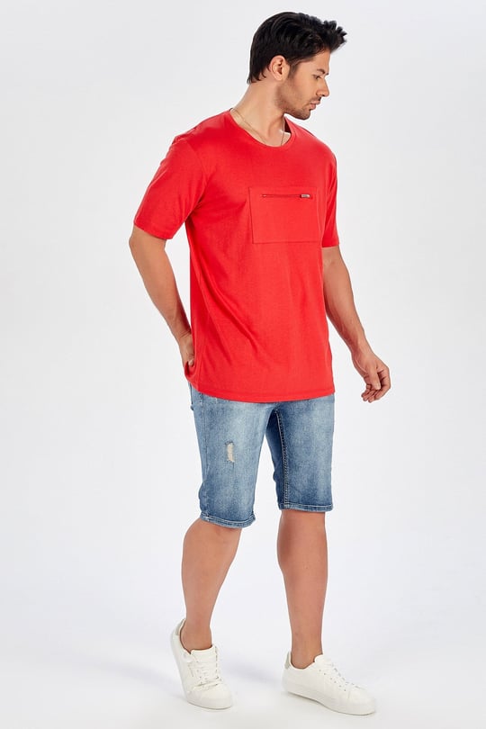 Peraluna Front Center Zipper Straight Cut Mens T-Shirt - Red