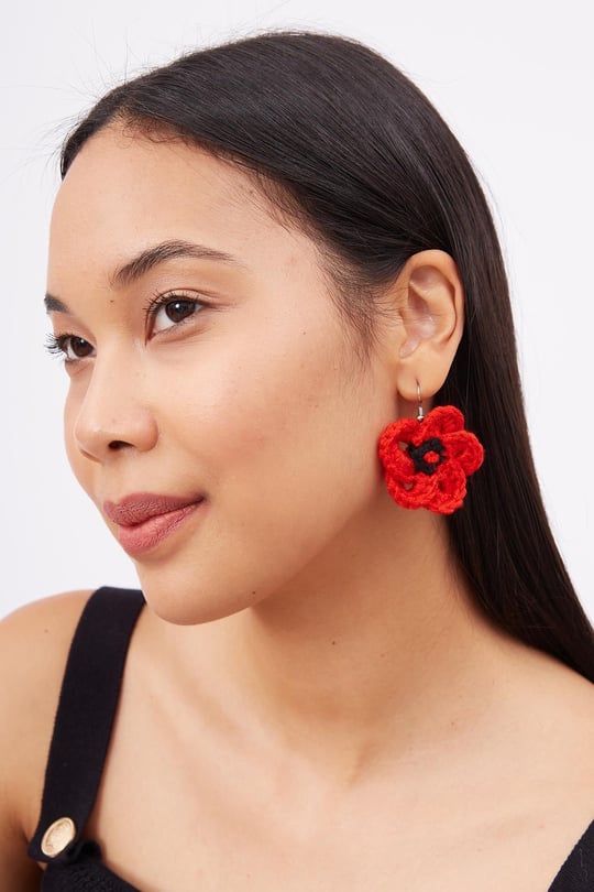 Peraluna POPPY EARRINGS El Yapımı Gelincik Küpe - Ekru