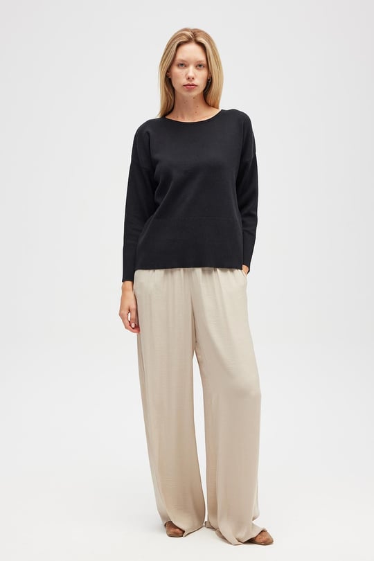 PERALUNA Rio Düz Örgü, Kadın Triko Kazak - Siyah